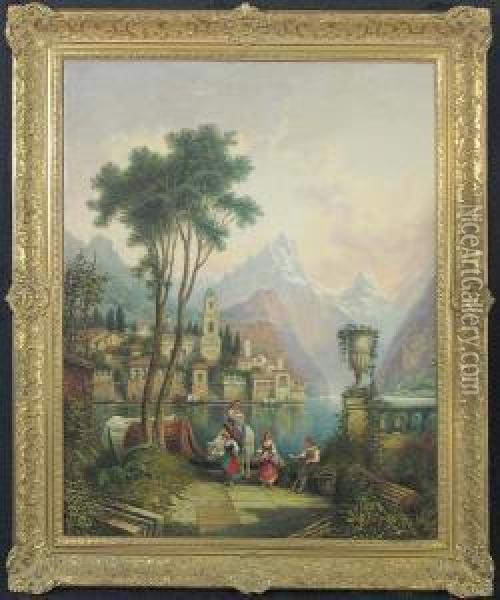 Peasants By Lake Orta Oil Painting - Giovanni Bellini