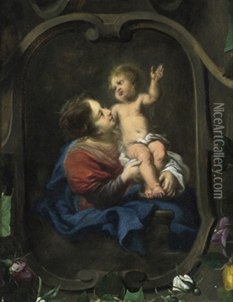 Maria Mit Dem Kind In Einer Steinernen Kartusche Oil Painting - Erasmus Quellinus II