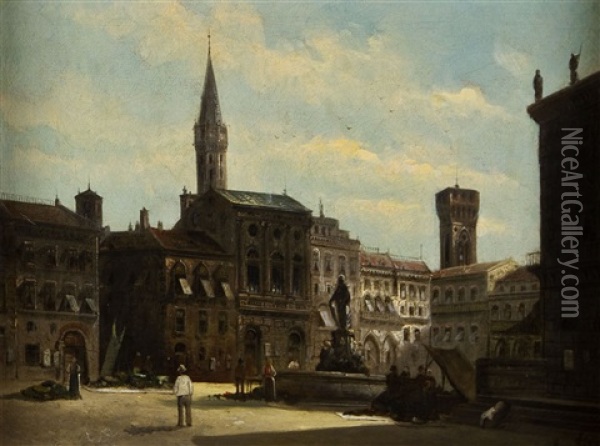 Vedute Der Piazza Della Signoria In Florenz Oil Painting - August Siegert