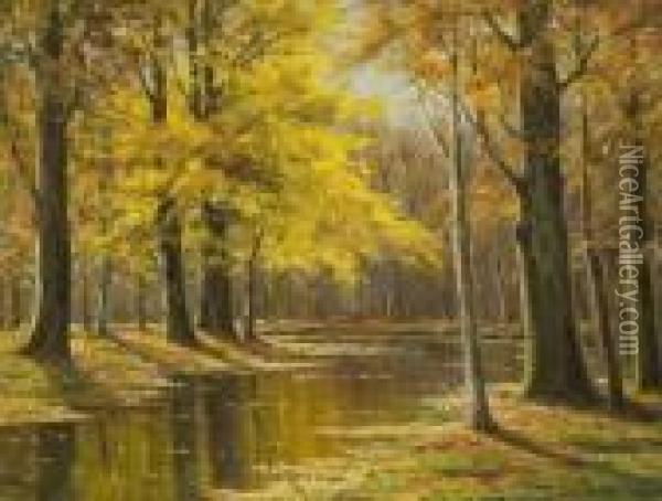 Bachlauf Im Herbstwald. Oil Painting - Walter Moras