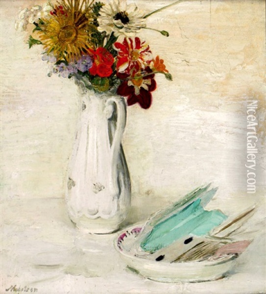 Vase And Bowl On The Table Oil Painting - William Nicholson