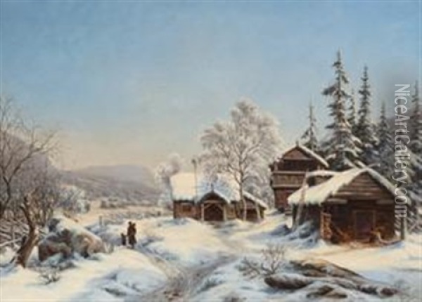 Gardstun Vinter Oil Painting - Jacob Oxholm Schive