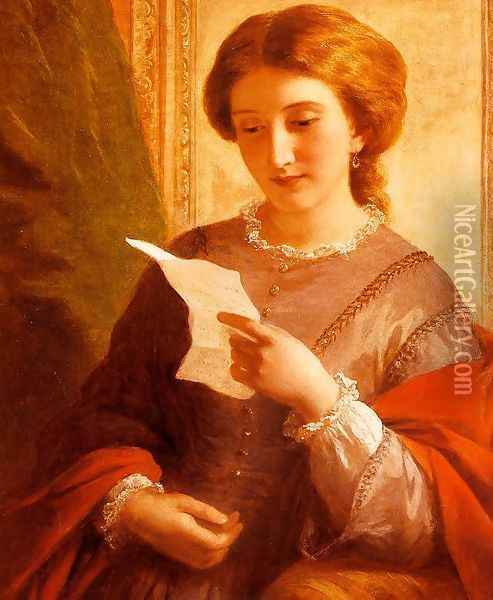 Girl Reading a Letter Oil Painting - Alfred-Edward Chalon