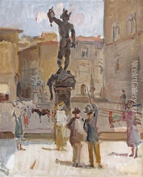 Ancient Beauty: Visitors At The Piazza Della Signoria, Florence Oil Painting - Isaac Israels