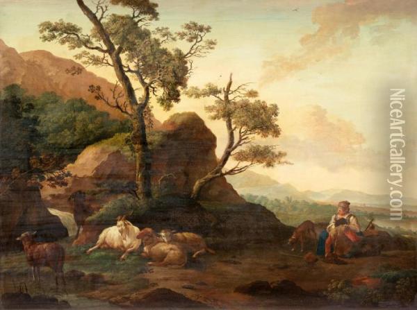 A Shepherdess In A Pastoral Landscape Oil Painting - Karel Dujardin