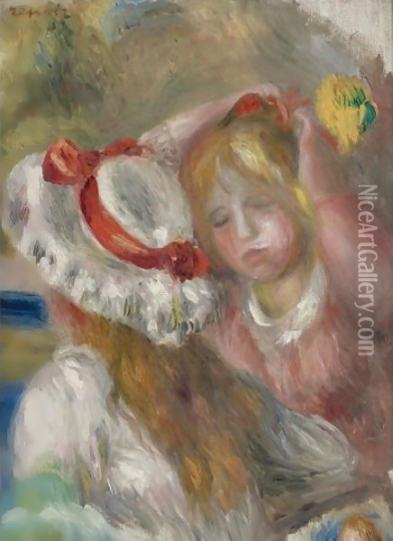 Chapeau Au Ruban Rouge Oil Painting - Pierre Auguste Renoir