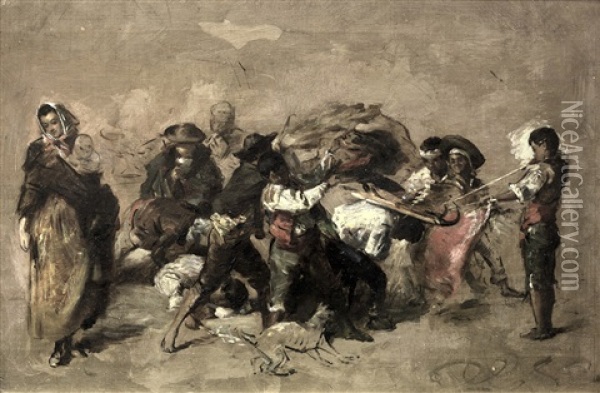 Muchachos Jugando A Torear (boceto Para El Cuadro Homonimo De La National Gallery Of Scotland) Oil Painting - John Phillip