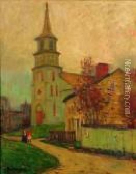Autumn On The Church Green Oil Painting - Robert Henry Logan
