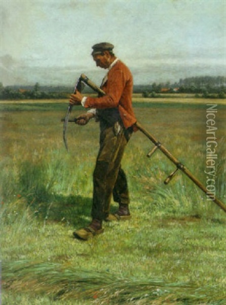 Sharpening The Scythe Oil Painting - Frans Pieter Lodewyk van Kuyck