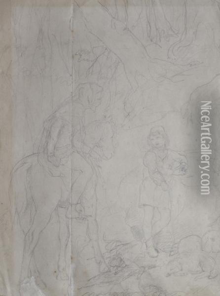 Cimabue E Giotto (fronte E Retro) Oil Painting - Luigi Bechi