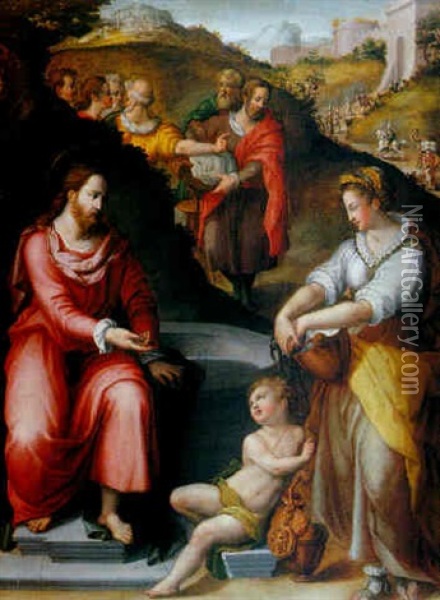 Jesus Und Die Samariterin Am Brunnen Oil Painting - Jan van der Straet (Stradanus)