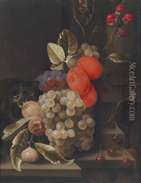Fruchtestillleben Auf Einer Steinplatte Oil Painting - Cornelis De Heem