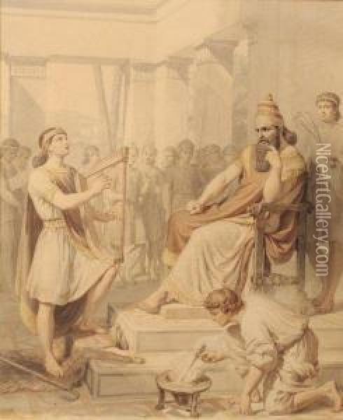 Joueur De Lyre Devant Un Roi Babylonien Oil Painting - Antoine Mazaroz