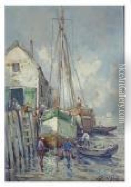 Provincetown Wharf Oil Painting - Arthur Vidal Diehl