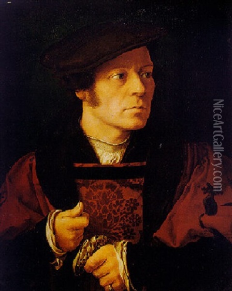 Portrait Of A Man Holding Gloves Oil Painting - Joos Van Cleve