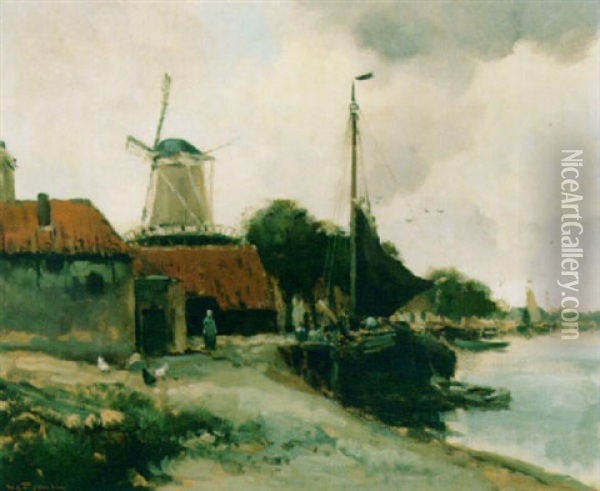 A View Of Het Reitdiep, Groningen Oil Painting - Willem George Frederik Jansen