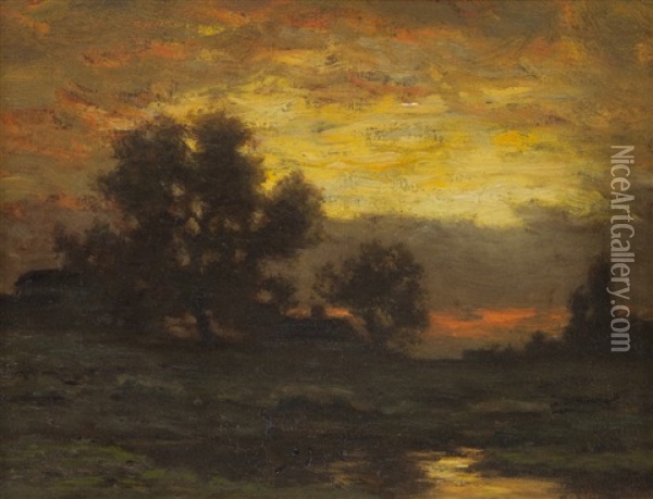 Untitled (landscape At Sunset) Oil Painting - William Crothers Fitler
