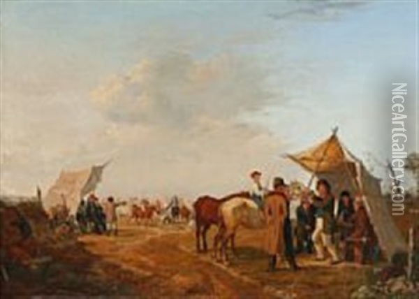 Et Sjaellandsk Hestemarked Oil Painting - August (Poul A.) Plum