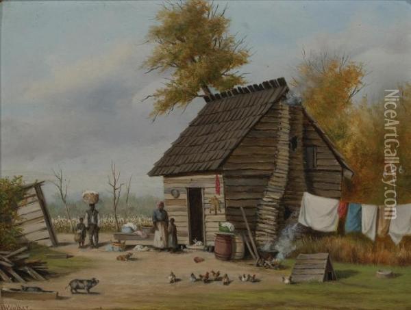 Outside The Cabin Oil Painting - William Aiken Walker