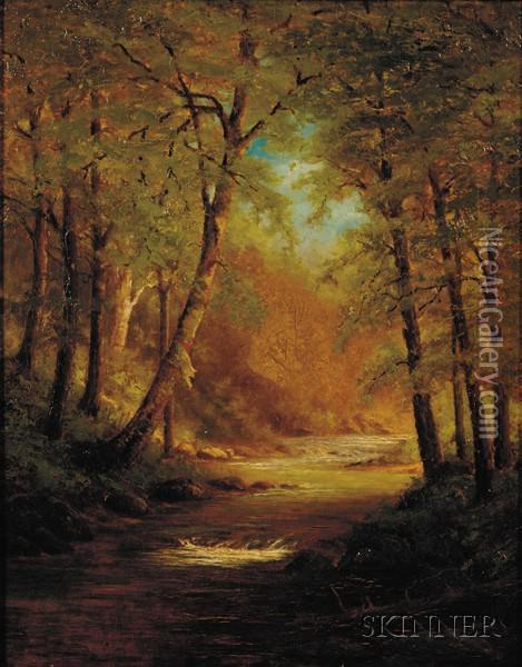 Woodland River Oil Painting - Thomas Worthington Whittredge