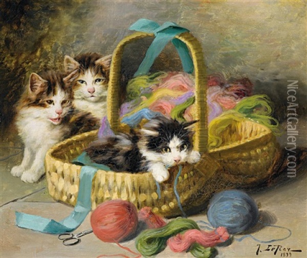 Spielende Katzchen Oil Painting - Jules Leroy