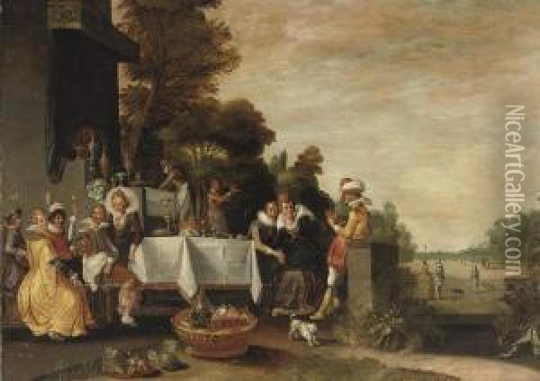 A Merry Company In A Garden Oil Painting - Esaias Van De Velde