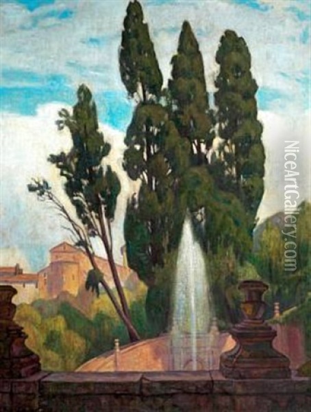 View From A Town With Fountain Oil Painting - Lili Elbe