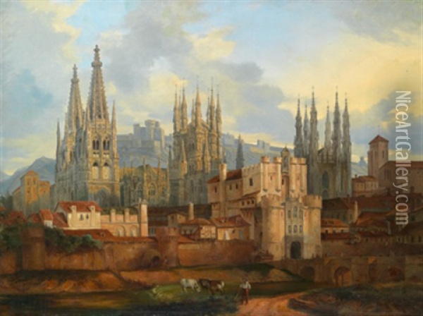 Blick Auf Burgos, Die Kathedrale Und Das Stadttor Oil Painting - David Roberts