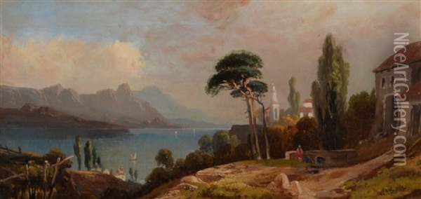 Italian Lake Landscape Oil Painting - William Leighton Leitch
