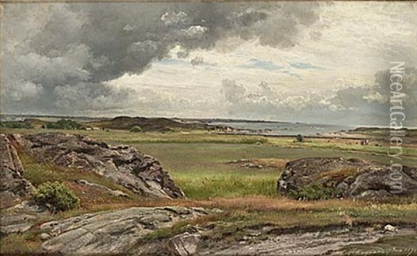 Soligt Kustlandskap Med Figurer Oil Painting - Carl Frederik Peder Aagaard
