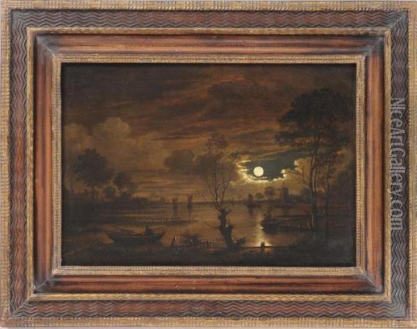 Fishing By Moonlight Oil Painting - Aert van der Neer