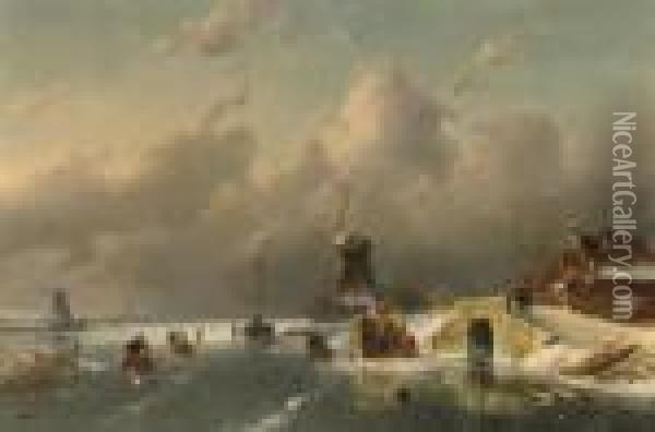 Winterfun On The Ice Oil Painting - Charles Henri Leickert