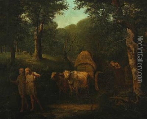 Gudinden Herthes Udtog Af Leire Skov I Herthedalen I Siaelland Oil Painting - Christian August Lorentzen