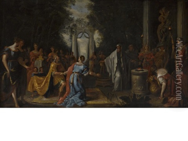 The Apostasy Of King Saul Oil Painting - Johann Heinrich Schoenfeldt
