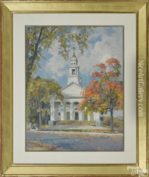 Church In A Landscape Oil Painting - Mathias Joseph Alten