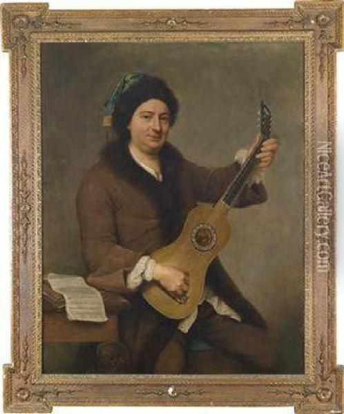 Portrait Of A Man Playing On A Guitar Oil Painting - Andrea Soldi
