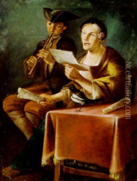 Ein Musizierendes Paar Mit Einem Singenden Vogel Oil Painting - Giacomo Francesco Cipper