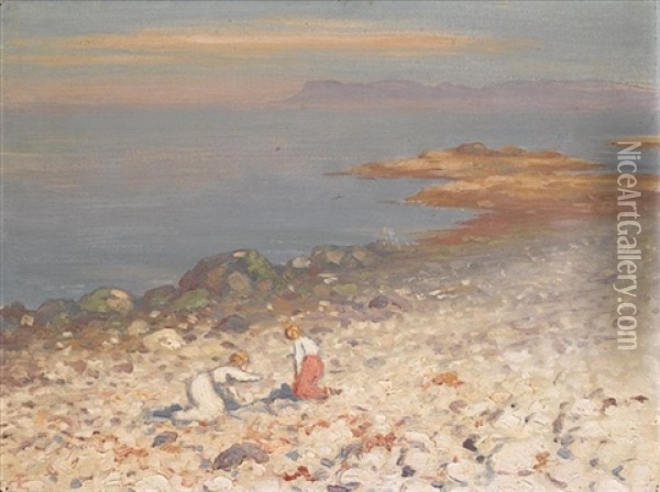 Children On The Beach Oil Painting - George Russell