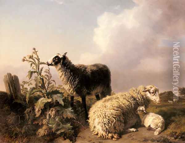 Les Moutons Oil Painting - Edmond Jean Baptiste Tschaggeny