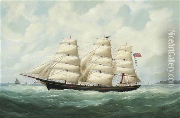 The American Ship Olive S Southard Of San Francisco In French Waters Off Le Havre Oil Painting - Marie-Edouard Adam