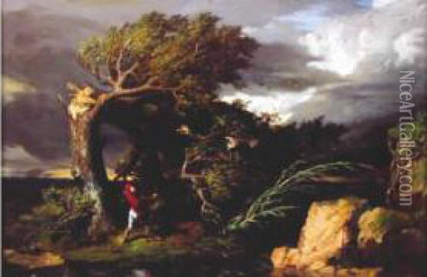 Le Chene Et Le Roseau. Le Coup De Vent. Oil Painting - Jean Raymond Hippolyte Lazerges