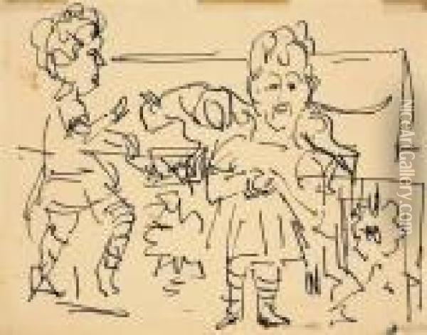 Spielende Kinder Oil Painting - Ernst Ludwig Kirchner