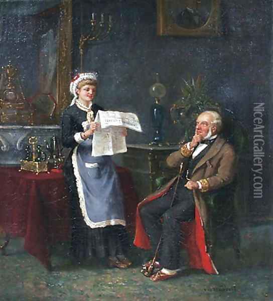 A maid reading the paper Oil Painting - Frans Anthonij Van Der Voort