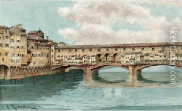 The Ponte Vecchio Oil Painting - A. Marrani