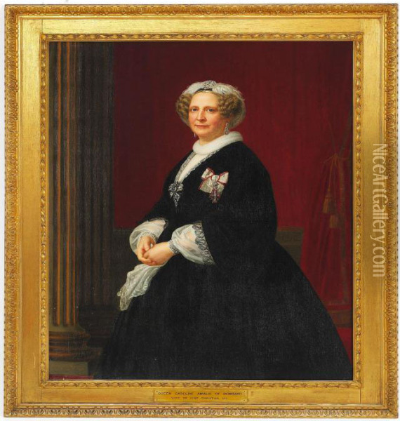 Portrait Of Queen Caroline Amalie Oil Painting - August Heinrich Schiott