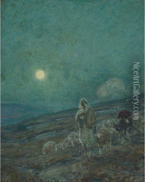 Shepherd And Flock Oil Painting - Henry Ossawa Tanner
