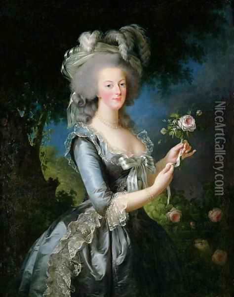 Marie Antoinette 1755-93 with a Rose, 1783 Oil Painting - Elisabeth Vigee-Lebrun
