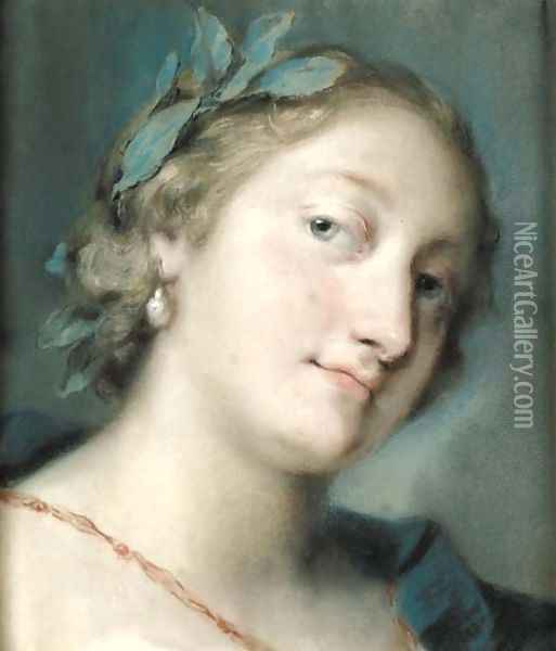 Portrait of a poetess crowned with a laurel wreath, bust-length Oil Painting - Rosalba Carriera
