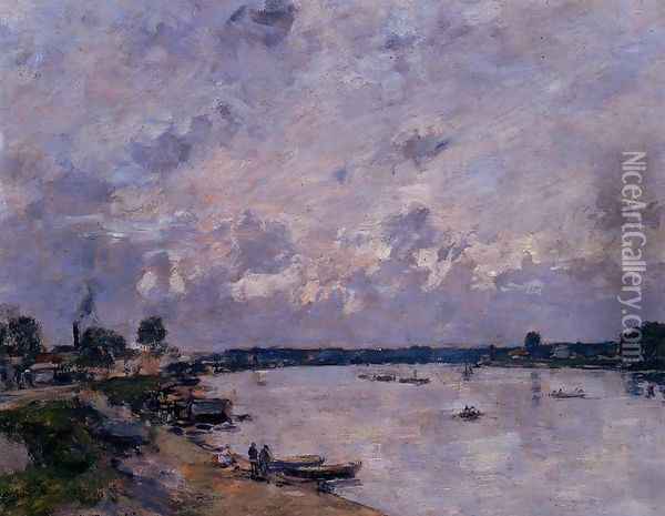 The Banks of the Seine at Caudebec en Caux Oil Painting - Eugene Boudin