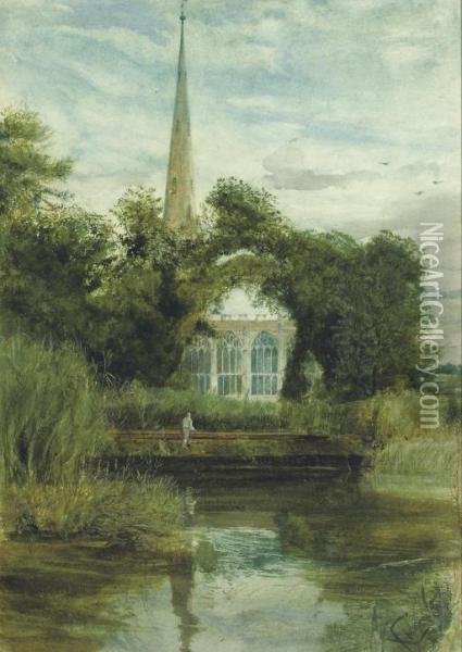 Holy Trinity Church, Stratford-on-avon Oil Painting - John William Inchbold